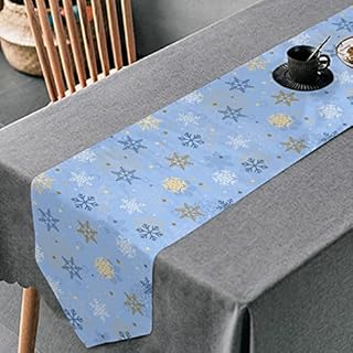 Mnsruu Fabric Table Runner Snowflakes on Navy Blue Table Decoration Runner 33x177 CM Farmhouse Dining Table Cloth Decorative Runner for Party Banquet