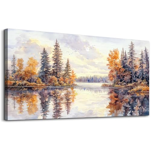 PHAOHUAXM Modern Large Canvas Print Wall Art Abstract Ink Landscape Painting Home Decoration Natural Landscape Artwork Picture Living Room Bedroom Office Wall Decoration Ready To Hang 24x48 Inches