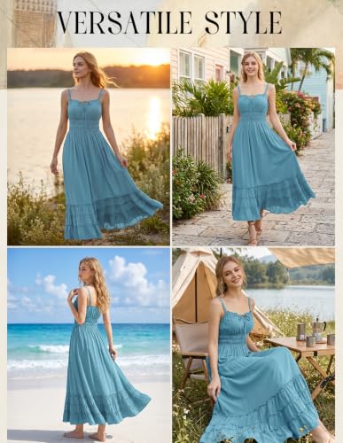 Scarlet Darkness Women's Summer Maxi Dress 2026 Boho Sleeveless Ruffle Flowy Milkmaid Sundress with Pockets Peacock Blue M — view 6