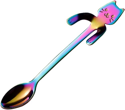 Cuchara de café de acero inoxidable Cuchara de gato lindo Cuchara de postre Cuchara de helado Mini cucharas Vajilla Herramienta de cocina Soporte