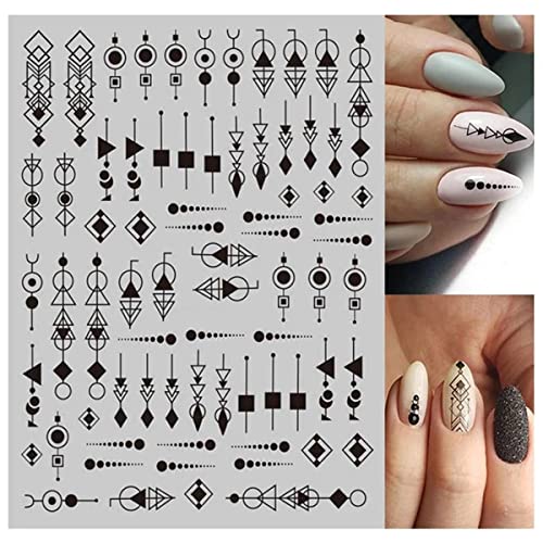 Black White Nail Art Stickers Decals Geometric Heart Love 3D Nail Stickers 6Sheets Geometry Cool English Letter Nail Art Adhesive Transfer Decals For Acrylic Nails Supply Diy Manicure Decoration Tip #TOP4