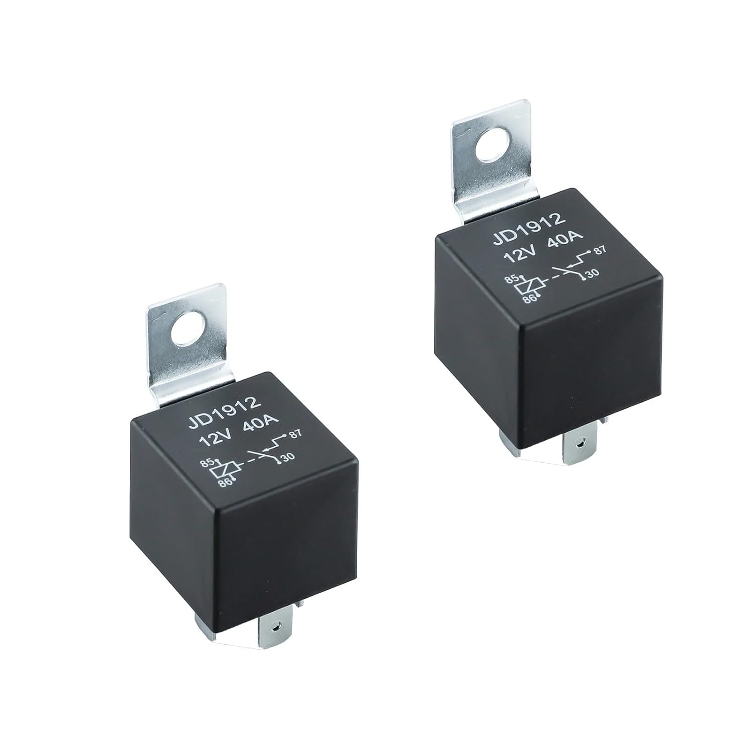JD1912 Automotive Relay, 12V 40A 4-Pin with Iron Bracket, Universal Fit for Cars Trucks Boats (12V-40A-4Pin-1pcs)