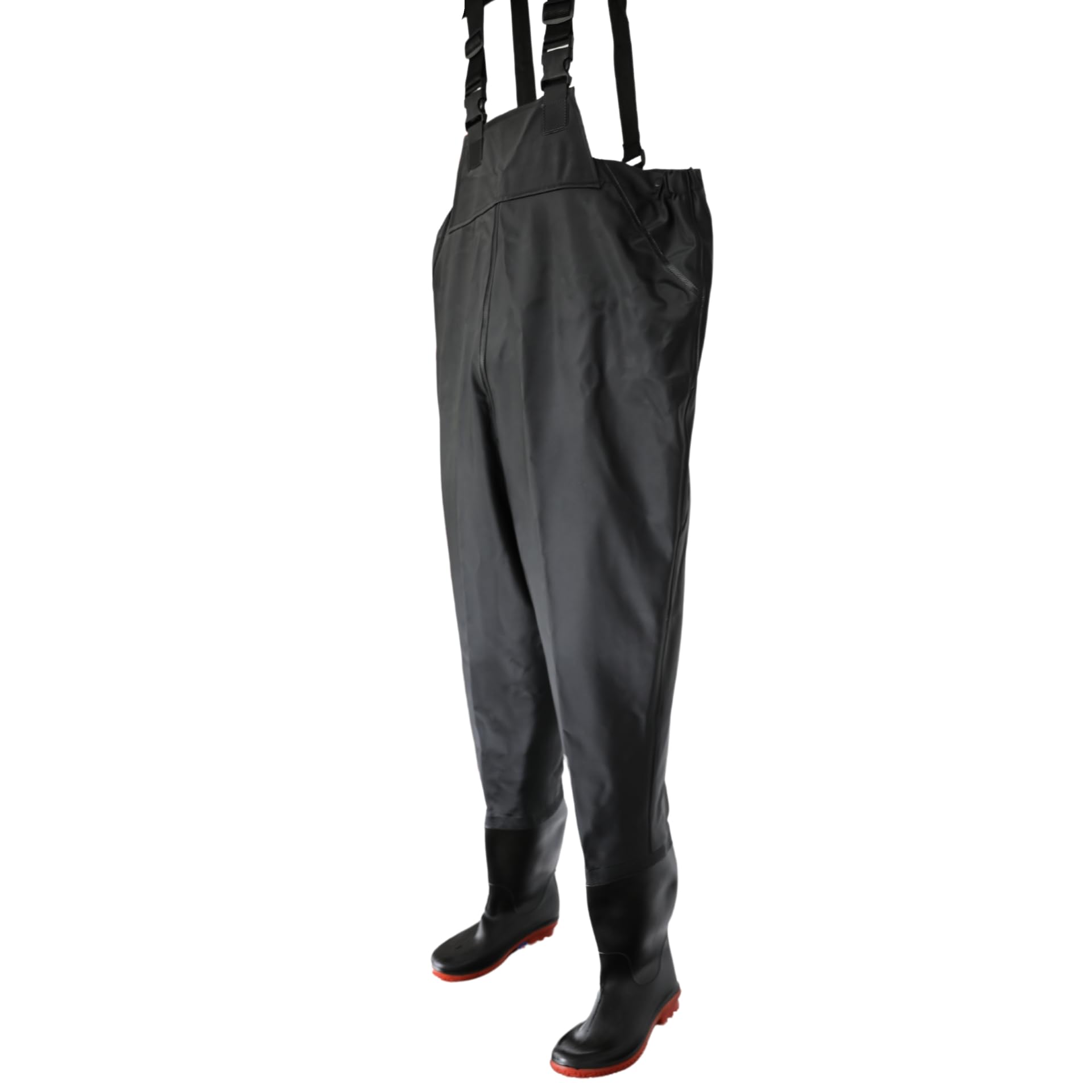 Finest-Filters Black Pond Chest Waders With Boots Waterproof PVC Adjustable Suspenders UK Sizes 6-11 For Men Women Unisex Fishing Angling Koi Pond Waders (UK Shoe Size 10)