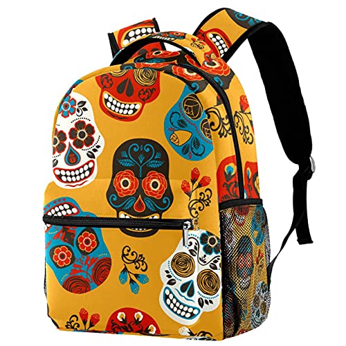 Sac à dos de voyage crânes pour filles et garçons avec filet de transport pour gourde intégrée