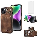 coque iphone xr avec support Électronique Asuwish Coque pour iPhone 14 Plus avec Verre Trempé Protecteur D\'écran Rabat Anneau Support Rétro Cuir Porte Carte Portefeuille Étui i-Phone 14+ i 14Plus iPhone14Plus + Housse Phone Cover Case Brun