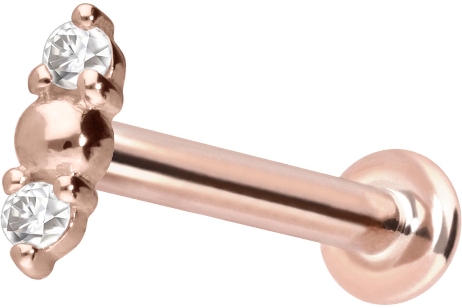 PIERCINGLINE Piercing Labret de oro de 14 quilates con rosca interior 2 MOISSANITE + bola color y tamaño a elegir