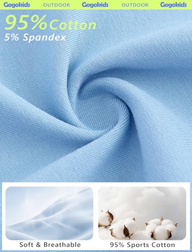 Gogokids Girls Long Sleeve Athletic Shirt, Breathable Cotton Activewear Top with Stretch, Split Back & Thumbholes, Blue, 140, 9-10 Years