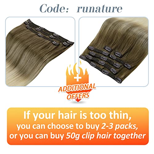 RUNATURE Blonde Ombre Clip in Hair Extensions Human Hair Remy Clip in Hair Extensions Real Human Hair Balayage Blonde Clip in Extensions Human Hair 16 Inch 120 Gram 7Pcs - Image 4
