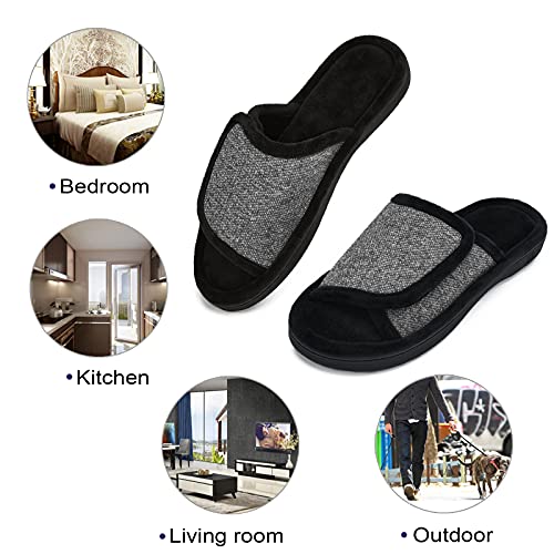 Image of DL Adjustable Men's Memory Foam Slippers, Comfy Indoor Outdoor, Breathable Slide Bedroom Slippers Size 7-14