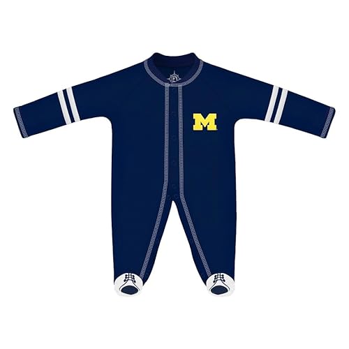 University of Michigan Wolverines Block M Sports Shoe Footed Baby Romper, Navy/White, 0-3 Months