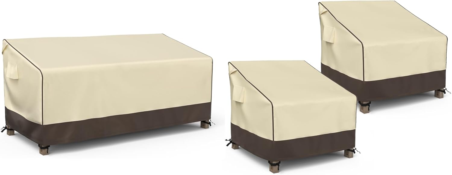 MR. COVER 80Inch Outdoor Couch Cover and 38 Inch Patio Chair Covers Combo Set, Moisture-proof & UV-protection, Brown & Khaki