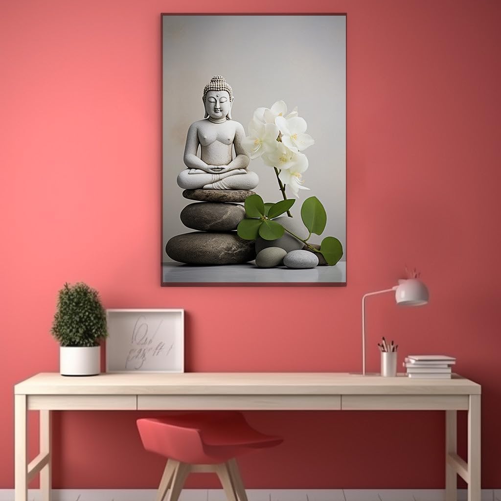 Canvas for Living room. Serenity Embodied in a Tranquil Buddha Statue Oasis, 27 x 18 inch Canvas Wall Art - Ready to Hang - 69x46 cm (27x18 inch)