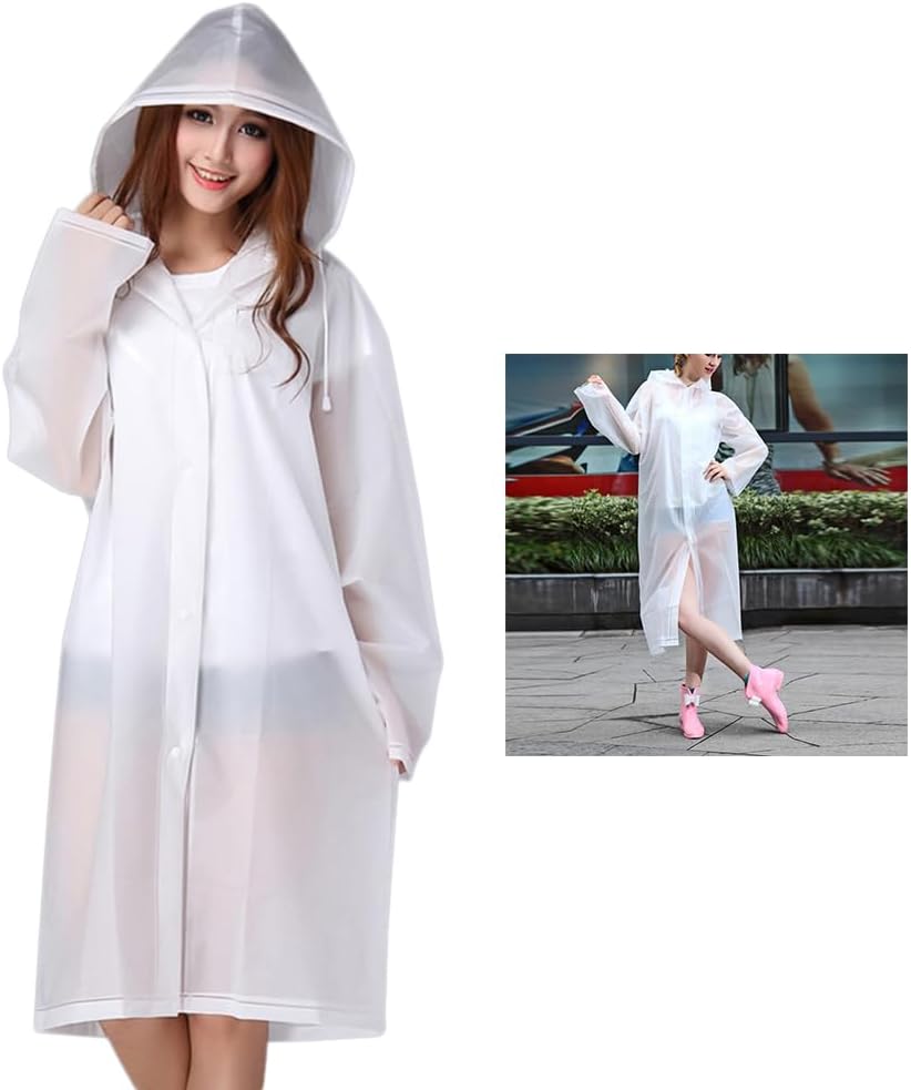Holibanna Thickened Peva Raincoat for Adults Semitransparent Hooded Ponchos Lightweight and Travel Rainwear for Hiking Camping and Outdoor Activities White