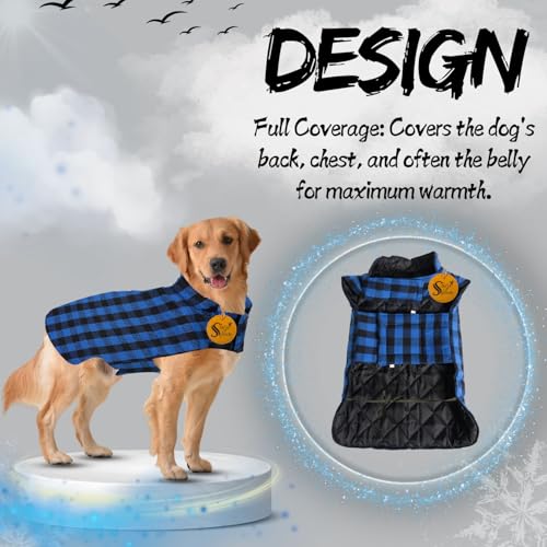 Image of Sage Square Winter Coloured Dog Coat - All-Weather Protection, Windproof, Waterproof Cozy Fleece Lining, Adjustable Straps, Durable, Stylish, Comfortable, Jacket (Blue & Black, XXX-Large)