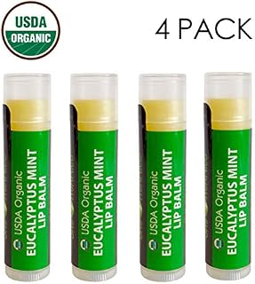 USDA Organic Lip Balm by Sky Organics - 4 Pack Eucalyptus Mint Lip