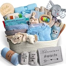 27-Piece Baby Shower Gifts for Boys, Newborn Essentials Must Haves,Large Baby Boy Gift Basket Set Essential Stuff,Gender Reveal Gifts,Rattle Swaddle,Blue,Baby Registry Search,Diaper Caddy Organizer