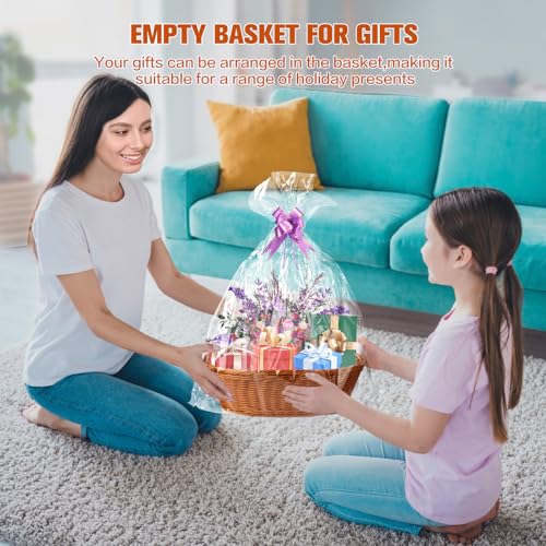Boensi Gift Baskets Empty,38x28x12cm Gift wicker Basket with 1 x Hamper Basket, 4 x Bows, 1 x Cellophane Bags and 1 x Greeting Card,ideal for Christmas, Birthday, Wedding, Easter Gift,Graduations - Image 4