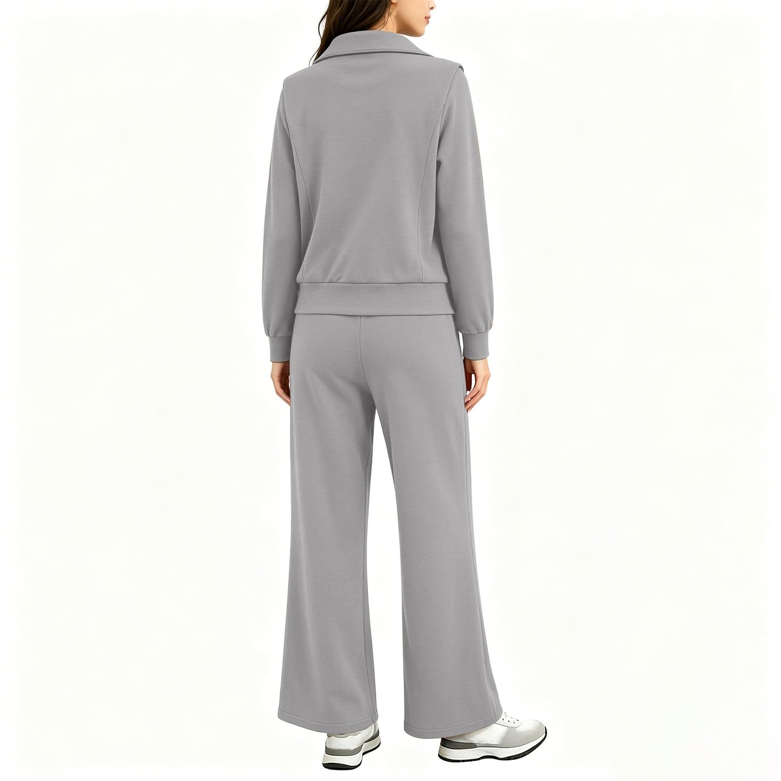 Donna Tute Cotone Felpa Oversize Con Zip a Quarto Manica Lunga Pantaloni | Completi Da Ginnastica Morbido Loungewear Tracksuit In Pile Oversize Curvy Set Felpata Da Casa Fitness Comodo Tinta Unita