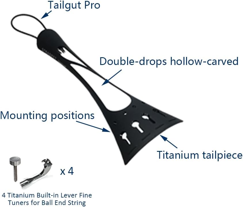 French Style Titanium Tailpiece Set for violin with Titanium tailgut Pro, Optional with or without fine tuners (With Fine Tuner)