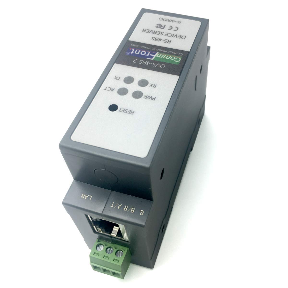 COMMFRONT Servidor de dispositivos industrial compacto RS485, convertidor RS485 a Ethernet, convertidor Modbus RTU a Modbus TCP, 15kV ESD y protección contra sobretensiones de 600W, montaje en riel