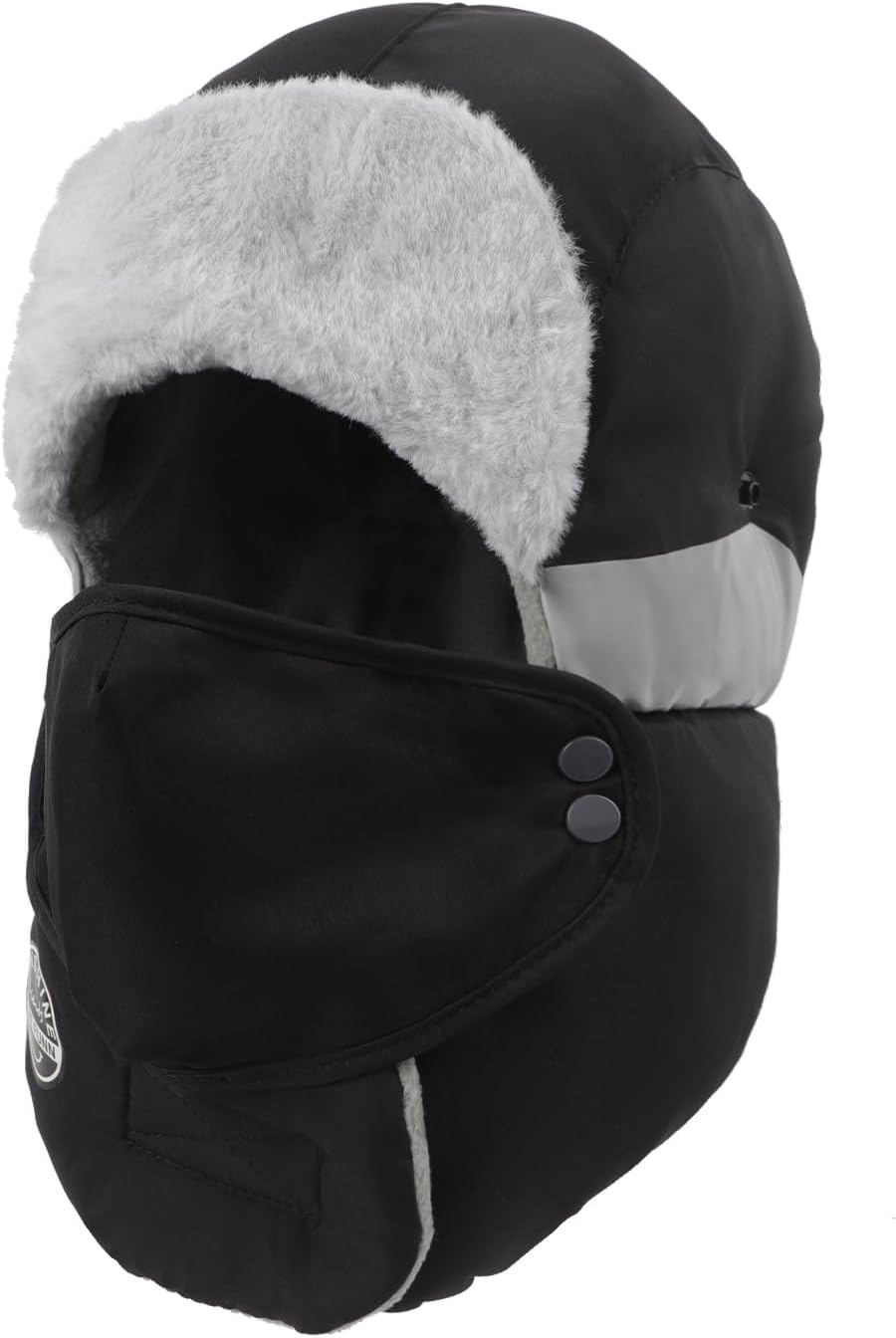 Winter Trapper Hat for Men Women Cold Weather Ushanka Russian Hunting Hat with Windproof Mask for Skiing Outdoor Activities