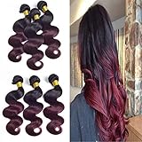 Ombre 2 Tone 1b/Burgundy Black To Wine T1b/99j 3 Bundles Body Wave 16 18 20 Inch Brazilian Virgin Human Hair Bundles Black To Burgundy Two Tone 1b Burgundy Human Hair Weaves Double Weft 100g/Pcs