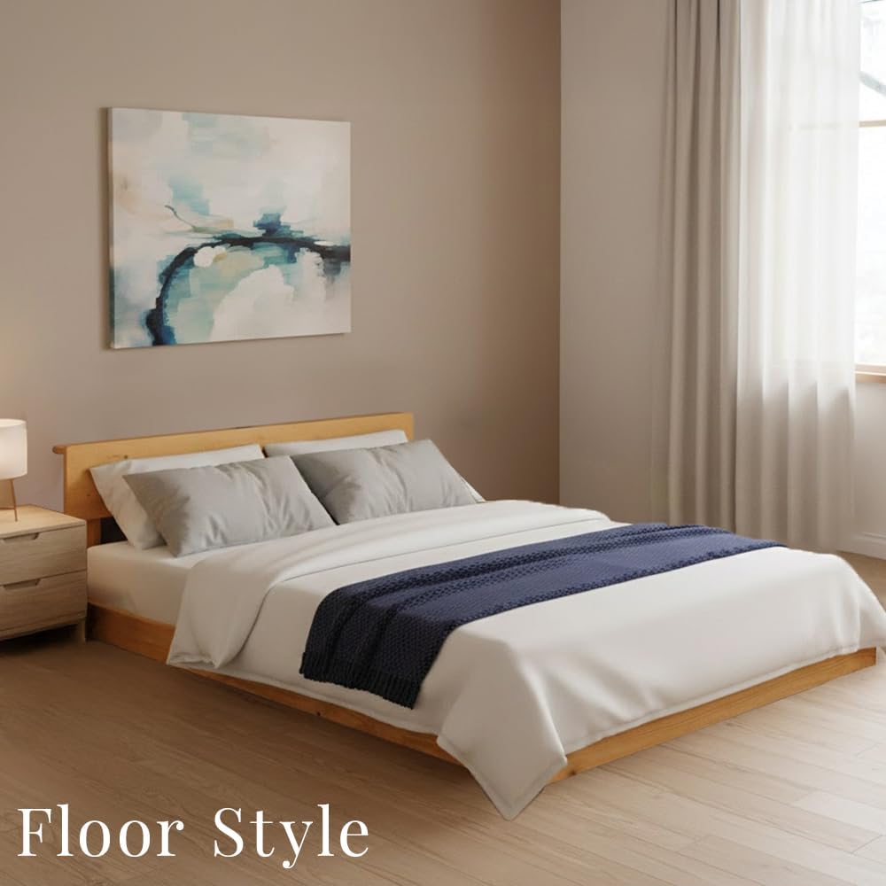 タンスのゲン Twin Solid Wood Platform Bed with Headboard and Charging Station – Adjustable Height, No Box Spring Needed, Easy Assembly, Light Brown, 49604350(108709)