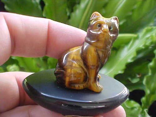 B3917 Gemqz Tiger EYE Carved CAT w/Black Base Cute !!!!