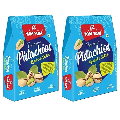 Image of YUM YUM Premium California Roasted & Salted Jumbo Size Pistachios Nut 500g Family Value Pack of 2 (250g Each)| Pista Dry Fruit | Super Crunchy & Delicious Healthy Nuts | Gluten Free & Low-Calorie