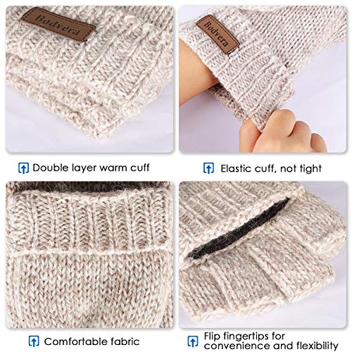 Thermal Insulation Fingerless Texting Wool Gloves for Women and Men Winter Warm Knitted Convertible Mittens Flap2