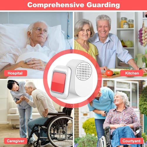 Caregiver-Pager-Life-Alert-Bell-Wireless-Caregiver-Call-Button-SOS-Alert-Bed-Alarm-Monitoring-Emergency-Panic-Call-Bell-Button-Waterproof-Fall-Alert-Devices-Systems-for-Seniors-at-Home