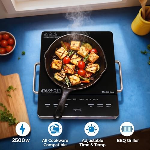 Image of LONGER Infrared Cooktop Electric 2500W, 240V, LED Displa, Full Touch Control Induction-Style Cooktop, Crystal Glass Surface, 6 Cooking Modes, Portable & Scratch Resistant