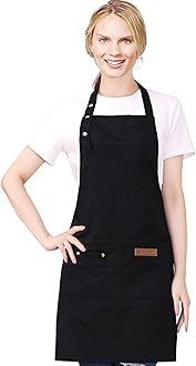 Kitchen Cooking Apron for Women Men with Big Pockets Canvas Waterproof Aprons for Server Pottery Artist Chef Apron