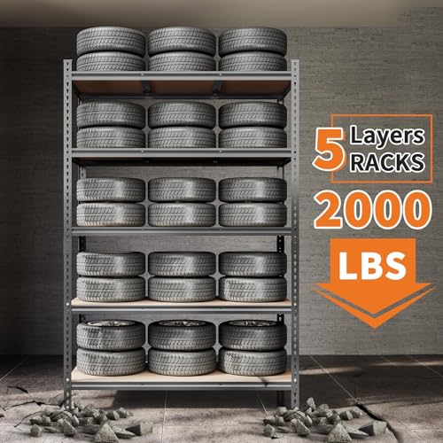 Image of Garvee 5-Tier Storage Shelf 48 inch W Heavy Duty Mental Storage Shelving Unit | 72 inch H x 48 inch W x 24 inch D Adjustable Garage Shelving, 2500LBS Storage Shelves for Garage Kitchen Pantry Warehouse