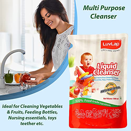 Image of LuvLap Liquid Cleanser Refill, 1000ml (Pack of 2) & LuvLap Baby Laundry Liquid Detergent, 1000ml (Pack of 2) & LuvLap Baby Laundry Liquid Detergent, Food Grade, Refill Pack 1000ml