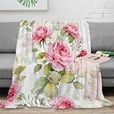 3D gedruckt Pink Roses Reisedecke Mikrofaser weich warm Bettwäsche Watercolor Floral Design Kuschelwurf antistatisch maschinenwaschbar für Hausbesitzer Mieter Jugendliche 40x50inch(100x130cm)