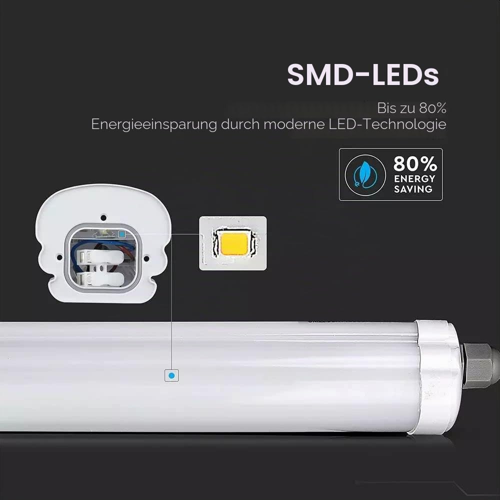 SET - LED Feuchtraumleuchte, 150cm, 48W, 5760 Lumen, Kaltweiß 6500K, IP65, LED Röhrenlampe, Kellerleuchte, Nassraumleuchte, Feuchtraum Deckenleuchte, (4-er Pack)
