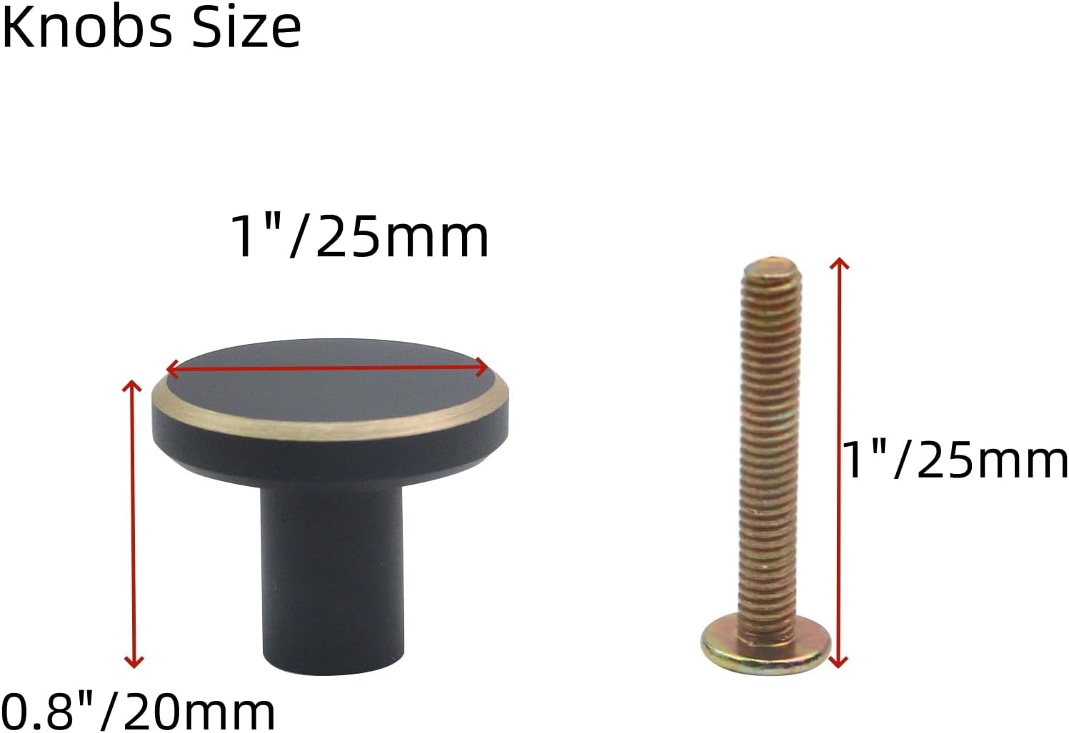 Mcredy Mini Cabinet Knobs Handles Round Black Kitchen Dresser Knobs Pulls 1x0.8 / 25x20 mm (DxH) Set of 4