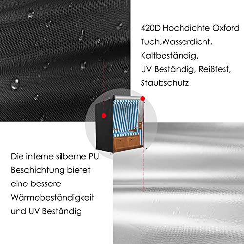 Finew Strandkorb Schutzhülle Winterfest aus 420D Oxford Stoff, 135x105x175/140cm Strandkorbhülle Winddicht, UV Beständig, Reißfest, Abdeckung Strandkorb Wasserdicht（Schwarz）