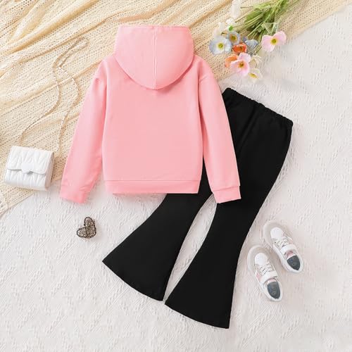 Image of 6-13 Years Girls Clothing Heart Print Hoodie Top + Heart Print Flare Leg Pants 2PC Clothing Set