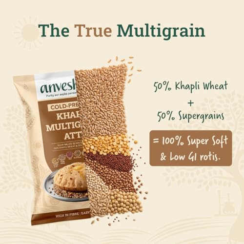 Image of Anveshan Cold-Pressed Khapli Multigrain Atta (2Kg) | Low GI Flour with 50% Emmer Wheat & 6 Supergrains | High Fiber, High Protein | Supports Easy Digestion & Blood Sugar Balance