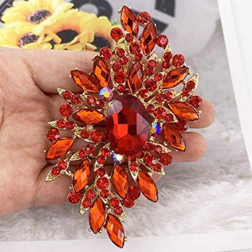 Image of SELOVO Big Large Leaf Brooches and Pins Scarf Decoration Gold Tone
