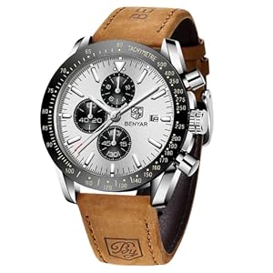 BY BENYAR Watch for Men Analog Quartz Chronograph Waterproof Luminous Designer Mens Wrist Watches Business Work Sport Casual Dress Watch with Silicone Strap Elegant Gifts for Men