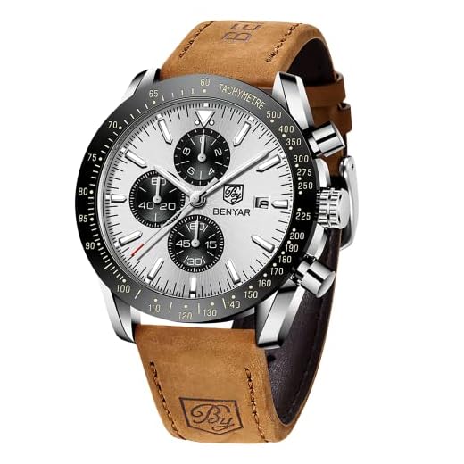 Relógios masculinos BY BENYAR cronógrafo, analógico, movimento de quartzo com design esportivo elegante, à prova d'água até 30 m, presente elegante para homens, Branco