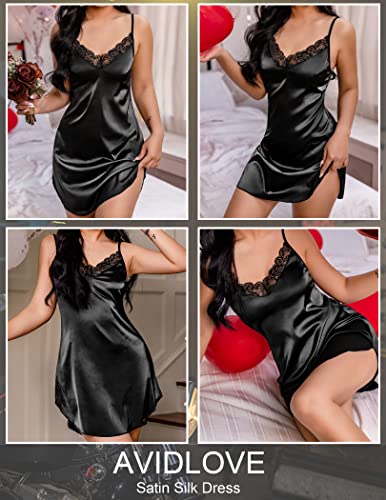 Avidlove Women's Nightwear Sexy Satin Sleepwear Lace Chemises Mini Full Slip #TOP1