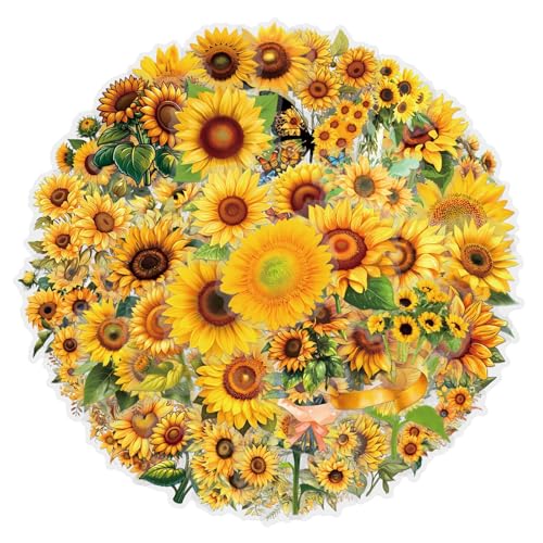 60 Pieces Sunflower Themed Transparent Stickers for Scrapbooking, Summer Self-Adhesive Scrapbooking Stickers Supplies Journal Stuffers for Adult Card Making Letters DIY