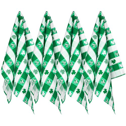 Aneco 4 Pieces St Patrick's Day Dish Towel Green Check Dish Towel Spring Dish Towel for Spring Wedding Party Supplies, 18 x 28 Inches