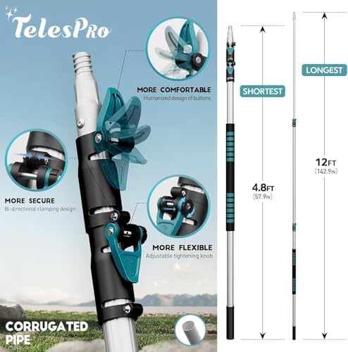 Image of TelesPro 20 Foot High Reach Duster Kit with 5-12FT Extension Pole High Ceiling Dusting and Window Cleaning Kit with Telescopic Pole Window Washer&Squeegee,Cobweb Duster,Fan Duster and Feather Duster