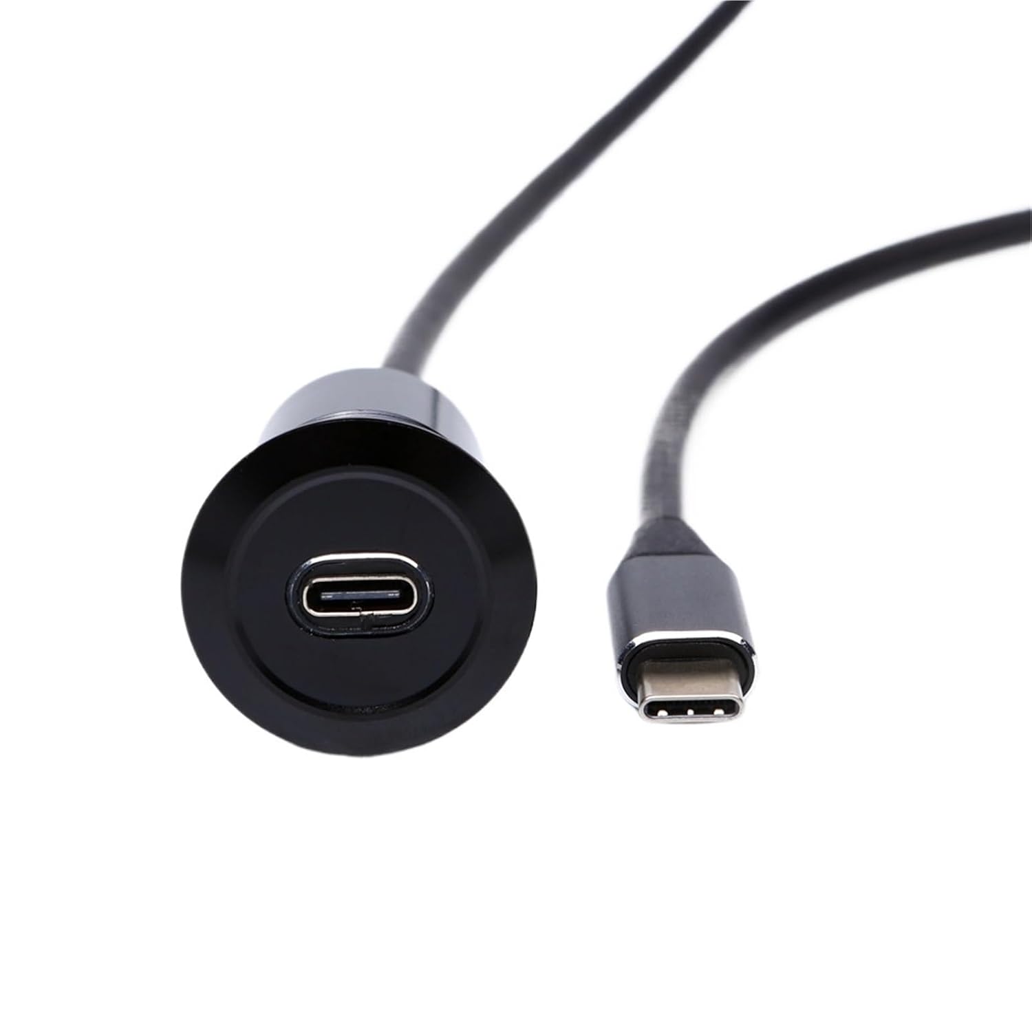 22mm Connector Socket USB-C Type Metal Socket Panel Mount Hole Cutout USB C Female to Male with 100cm extendcable | Black USB