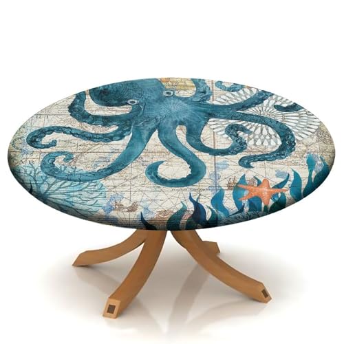 igoga sports Round Fitted Tablecloth for Dining Room Table, Elastic Edge Table Cover for Outdoor Picnic Patio Birthday Party or Indoor Table Decor Fits Tables Up to 40''-44